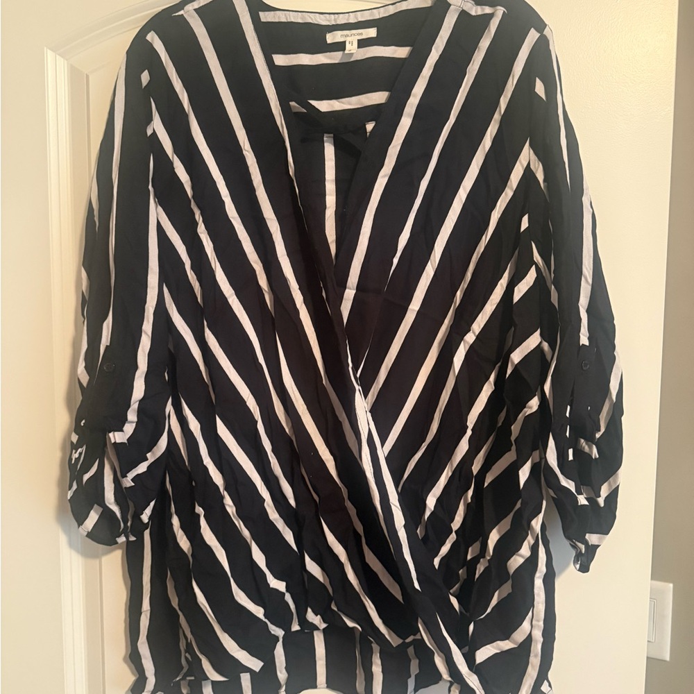 Maurices Black and White Striped Blouse